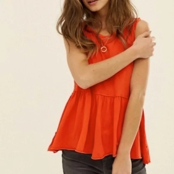 SOLD🚨Free People Raw Edge Drop Waist Sleeveless Anytime Tank Orange - Picture 4 of 10